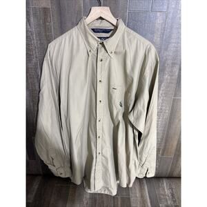 Nautica Button Up‎ Shirt Embroidered Sailboat Logo Beige Size XL